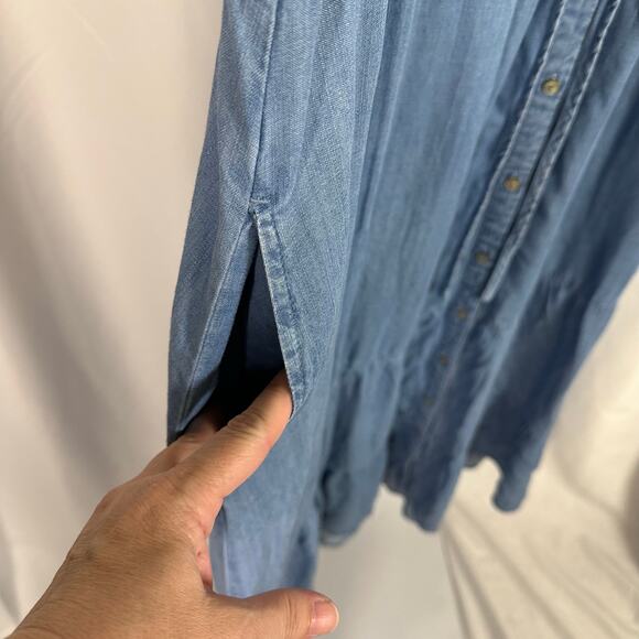 NWT Nurture by Westbound Flutter Sleeve Tiered Midi‎ A-line Dress Tencel 2X Blue - Picture 5 of 11